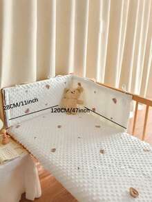 1件婴儿床围垫，一体式柔软加厚床栏保护垫，绣有小熊图案，可水洗床衬垫和床围布套 - 小熊刺繡 - 查看 16