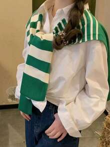 1pc Unisex Asymmetrical Striped Casual Shawl, Multi-Color Knitted Versatile Shawl - Suitable For Autumn/Winter, Christmas, Outdoor Wear - Same Style In Multiple Colors - View 11