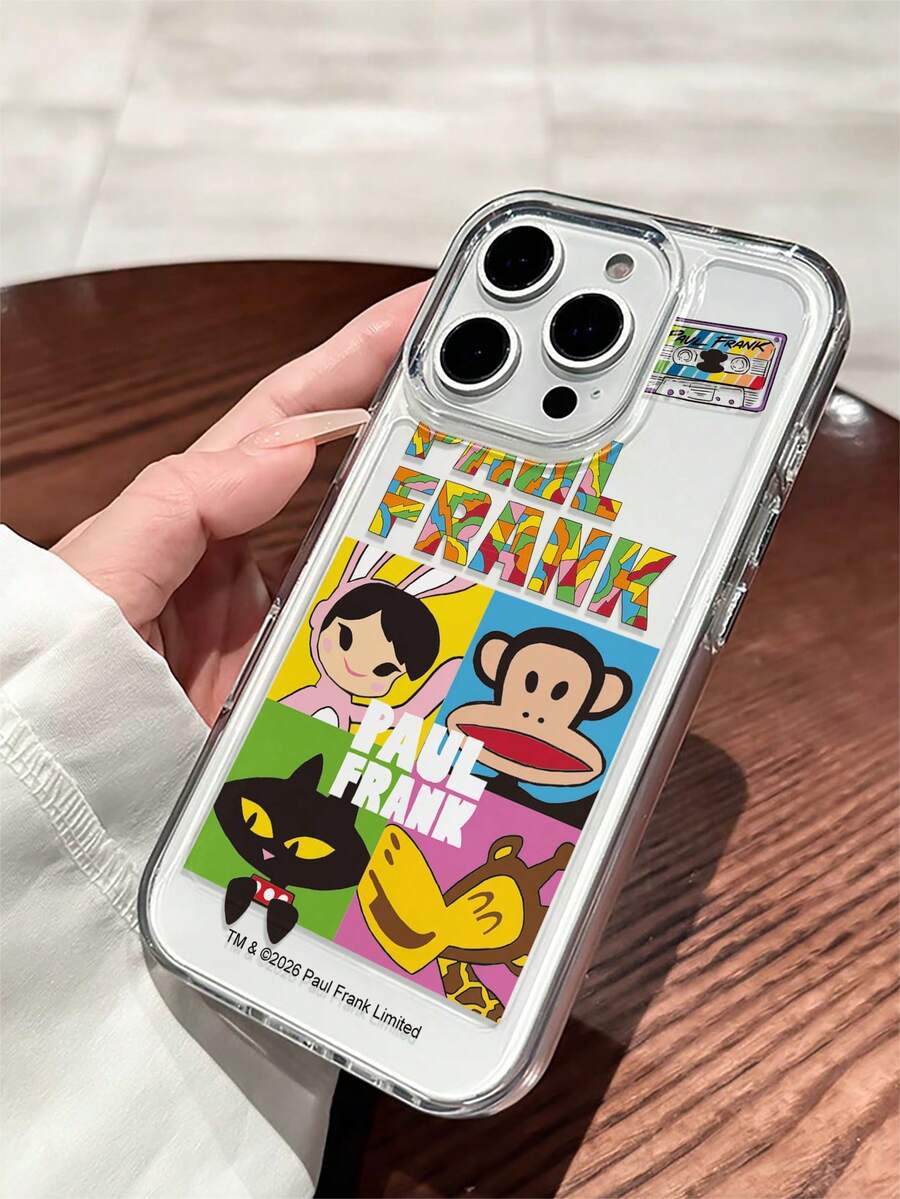 官方授权 Paul Frank 透明太空主题手机壳，全方位防震保护，带摄像头保护盖，猫、猴子、兔子、长颈鹿、字母、音乐播放器图案，全新设计，兼容 13/14/15/16/17 Pro Max - 彩色 - 查看 1