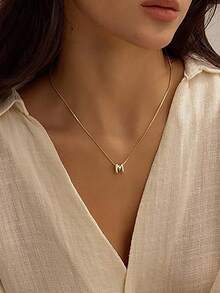 14K Gold Plated Bubble Letter Necklace, Dainty A-Z Initial Pendant Necklace, Personalized Name Necklace, Cute Gold Chain Jewelry, Christmas Jewelry Gift - Gold Box Chain 26 Letter Necklace - View 3