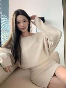 2025新款Y6Y无肩带长袖毛衣连衣裙，配腰带，性感修身包臀连衣裙，秋季款 - 白色 - 查看 7