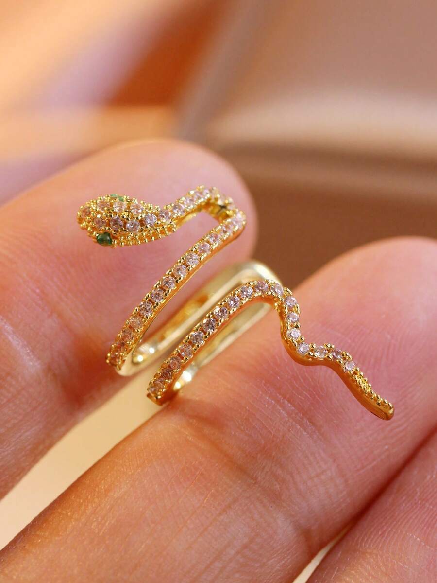1pc New White Snake-Shaped Zirconia Ear Cuff Non-Piercing Earring