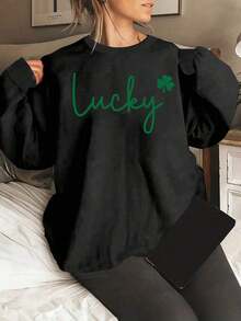 Sweat Shirt2025 New Women's Sweatshirt St. Patrick's Day Print Sweatshirt, Casual Round Neck Sports T-Shirt For Spring And Autumn, Sweatshirt For Women. Loose And ComfortableLoose And Comfortablevalentines Clothes - 黑色 - 查看 12