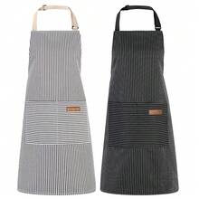 2 Pack Kitchen CooFKing Aprons, Adjustable Bib Chef Apron With 2 Pockets For Women Men, For CooFKing, Cleaning,Black+Grey - 黑色+灰色 - 查看 1