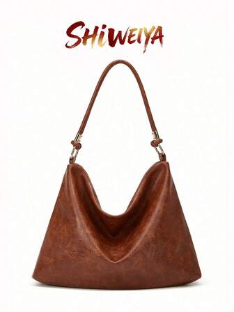 Nueva bolsa de hombro estilo vintage, bolso de mano PU para mujeres