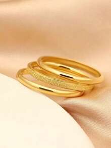 3pcs Stainless Steel 18K Gold Plated Fashion Rings Set, Suitable For Girl's Daily Wear Or Gift - Gold - View 4