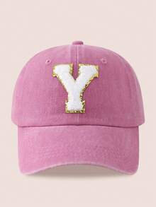 1顶男女通用26字母水洗棒球帽，遮阳帽，适合户外活动和日常佩戴，防紫外线 - 金標-粉紅水洗帽 - 查看 35