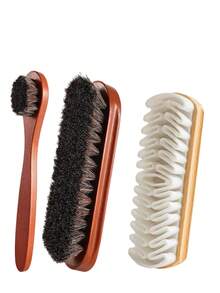 مجموعة فرشاة حذاء خشبية بشعر الخيل - متعددة الأغراض لتنظيف وتلميع الأحذية الجلدية/المخملية قطعتان - بني - مشاهدة 13