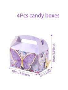 4个紫色蝴蝶造型多功能迷你礼盒，粉色主题生日婚礼婴儿派对家居聚会糖果盒、面包盒、饼干盒