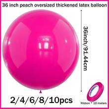 36英寸（约91.4厘米）巨型蜜桃粉色气球，2/4/6/8/10个装超大哑光紫红色乳胶氦气球，适用于婚礼新娘、礼物、情人节、生日派对、装饰 - 玫紅色 - 查看 3