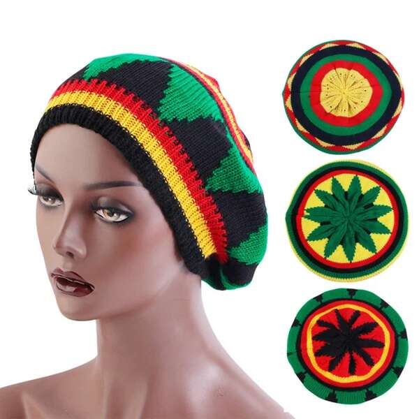 Gorro a rayas de Hip Hop a la moda, boina, sombreros Reggae para exteriores, gorros jamaicanos multicolores, gorros de punto de arcoíris, gorros Unisex