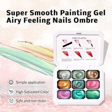 Sponge Pat Paint Nail Gel, Blending Colors Ombre Nails Gradient Gel Nail Blush Blooming Aura Nails Drawing Stripper Floral Painting Nail Art, No Wipe, Aurora Mermaid Chrome Silk Satin (9 Colors L),Grabber&Sponges - 抓取器和海綿 - 查看 4
