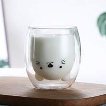 1个动物造型双层玻璃杯，可爱小熊造型咖啡杯，高品质耐热保温玻璃杯，适用于咖啡、牛奶、茶、拿铁、卡布奇诺，是送给男朋友、女朋友、情人节的理想礼物 - 彩色 - 查看 15