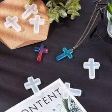 1个Chneeu树脂模具，适用于环氧树脂/冷铸树脂 - 大型可重复使用十字架首饰模具，DIY项链吊坠制作，柔性硅胶浇铸模具，易于脱模（1.5英寸长） - 彩色 - 查看 1