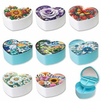 1pc/8pcs DIY Diamond Painting Kit Jewelry Storage Box, Rainbow Sunflower Purple Rose Butterfly Daisy Cat Patterns Special Shaped Diamond Art, Portable Ring Necklace Bracelet Jewelry Box, Makeup Organizer Box With Mirror, Plastic & Glass Desktop Storage Accessories, Earring Hair Tie Holder - Personalized Minimalist Design, Christmas, Easter, New Year, Valentine's Day, Birthday Gift For Loved Ones, Elegant Desktop Decor