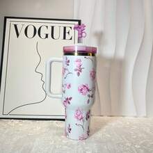 40oz Floral Series Mug Gift Box, Double-Layer Stainless Steel Material, 24-Hour Hot And Cold Sports Water Bottle, Leak-Proof Water Bottle, Perfect For Outdoor Picnics, Gyms, Dormitories, Yoga, Office Commuting, Road Trip Essentials, Summer Drinks, Ice Drinks And Hot Drinks. - 白色繁花+禮盒 - 查看 3