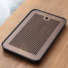 一套带沥水托盘的木制茶具，家用及户外功夫茶托盘，便携式茶托盘，咖啡托盘，食物托盘