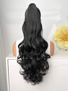 26-Inch Long Deep Wave Thermal Fiber Synthetic Ponytail Hair Extension, Claw Clip Design, Suitable For Daily Wear - Black - View 6