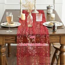 1/2pcs 27.56*118.11/196.85 Inch Red Sheer Chiffon Transparent Table Runner, Glitter Metallic Foil, Red Party Table Decor Center Piece, Suitable For Boho Romantic Table Runner, Fit For Birthday, Bridal Shower Decor, Party, Dining Table Decoration (Multi-Color Available)