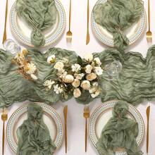 1pc Cheese Cloth Table Runner + 6pcs Cheese Cloth Napkins, Table Runner And Napkin Set, Suitable For Home Decor, Dining Table, Wedding, Birthday Party And Other Occasions - Green - View 1