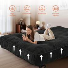 8" Futon Mattress Full Size, Futons Sofa Bed Sleeper Couch Bed, Roll Up Mattress With Shredded Foam & 2 Straps For Storage, Futon Floor Mattress For Living Room, Corduroy (Frame Not Included) - 灰色 - 查看 3