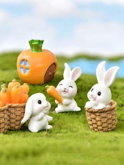 7件套迷你复活节兔子摆件，复活节兔子迷你树脂动物花园微型装饰品，迷你兔子摆件，可用于手工制作，复活节兔子摆件，节日兔子摆件，圣诞麋鹿桌面装饰，迷你鹿装饰，卡通工艺品，适用于DIY微缩景观、节日置物架、橱柜、家居展示 - 乡村复活节装饰，多用途，复活节装饰，仙女花园配件