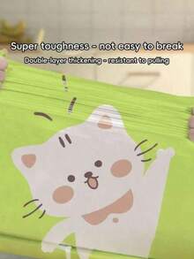 10卷/60个装大号垃圾袋，可爱小猫图案，抽绳封口，个性化猫咪印花设计，防漏绿色垃圾袋 - 耐用便携塑料垃圾袋，适用于厨房、浴室、卧室、客厅和户外 - 多功能家居清洁必备品 - 綠色 - 查看 4