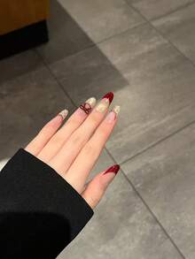 新年美甲 红色法式丝带波点设计美甲美甲用品 - 紅色 - 查看 3