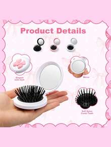 1/12支装粉色蝴蝶结迷你发梳，带折叠镜 - 顺发按摩梳，适合旅行、手提包、派对礼品、2026新年礼物 - 彩色 - 查看 4