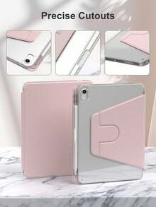 Rotating Case Compatible With Pad 11th Generation (A16) 11 Inch 2025/Pad 10th Generation 10.9" 2022, With Built-In Apple Pencil Holder, 360 Degree Rotation Protective Stand Cover Clear Back, Auto Wake/Sleep-Acrylic Transparent And Pink - Pink - View 6