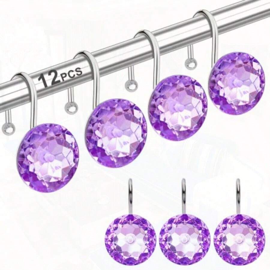 12 ganchos de cortina de ducha para baño acero inoxidable resistente a la oxidación anillos de cortina de ducha para cortinas de ducha ropa toallas etc. - Morado - Ver 1