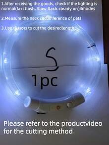 1个/2个装LED可充电发光PVC宠物项圈，3种照明模式，夜间可见，保障宠物安全，适合小型至大型犬猫，节日氛围项圈。项圈长度可根据需要修剪。本产品并非通用尺寸，请在购买前确认产品尺寸是否合适，并根据宠物的体重调整尺寸，以免使用过程中损坏产品。