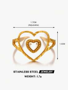 1 pièce Bague minimaliste en acier inoxydable plaqué or 18 carats à double couche en forme de cœur, convient pour le port quotidien des femmes, les rendez-vous, cadeau de la Saint-Valentin - Multicolore - Voir 6