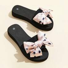 Women's Solid Color Elegant Sandals, Slip On Bowknot Decor Lightweight Beach Slides, Non-Slip Vacation Slides In Holiday - Multicolor - View 9