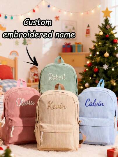 Customized Handmade Embroidered Backpack, Can Embroider Your Name Or Holiday Greetings To Showcase Personalized. Perfect For Daily Use, Hiking, Travel, Shopping, Dancing, Sports And Outdoor Activities. An Ideal Gift For Christmas, Thanksgiving, Back To School, Work, Commute, Parties And Gatherings. A Thoughtful Gift. Perfect Christmas Gift For Friends, Classmates, Daughters, Etc.