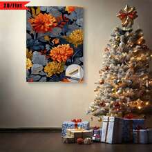 Enmarcado [2D Plano] 1 Pieza 2D Plano Patrón Floral y de Hojas en Naranja, Azul Marino, Amarillo y Gris| Decoraciones de regalo para el Día de Acción de Gracias y otras festividades, muy adecuadas para el hogar, habitación, sala de estar, dormitorio, decoración de baño, arte en lienzo con marco de madera, disponibles enúltiples tamaños, se pueden colgar directamente sin instalación. - Multicolor - Ver 7
