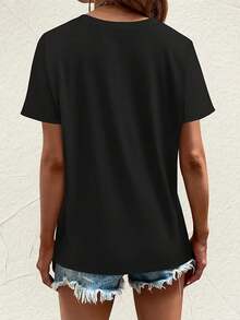 Popular Minimalist T-Shirt With FUN Letter Print - 黑色 - 查看 2