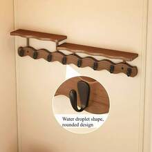 1个现代简约多挂钩壁挂式衣帽架 - 可折叠挂钩，适用于玄关、卧室、浴室 - 竹制，表面光滑抛光，稳固耐用，每个挂钩承重能力强 - 棕色 - 查看 8