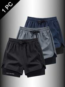 Solid Color Sports Shorts For Spring/Summer, Non-SlipDouble Layer Unisex Running/Outdoor Fitness Shorts,Lightweight Loose Casual Pants Black - Black - View 10