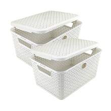 Pack 2 Canastas Con Tapa Estilo Rattan Multiusos - Blanco - Ver 12