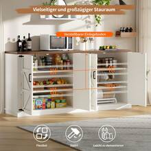 White Seitenschrank In Landhausstil Mit Vier Türen, Masse 160x40x85 Cm, 2 Höhenverstellbare Regale - Ideal As Aufbewahrungsschrank, Küchenschrank Or Anrichte - White + MDF + Metal - View 4