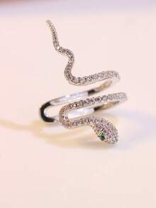 1 chiếc khuyên tai kẹp hình rắn màu trắng đính đá Zirconia, không cần xỏ lỗ. - Bạc - Xem 7