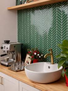 WalDecoo 4/10/20 hojas de 10"X10" Azulejos adhesivos de espina de pescado | Azulejos de pared impermeables y fáciles de limpiar para cocina, baño y sala de estar, perfectos para renovaciones de alquiler - Multicolor - Ver 12