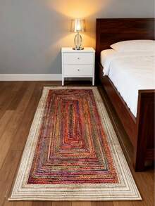 1pc Geometric Layered Pattern Carpet, Concentric Rectangular Layers, Vibrant Colors & High Saturation, Combining And Modern Geometric Design, Strong Visual Impact, Runner Rug, Carpet, Runner, Area Rug, Mat, Home Decor, Area Carpet, Living Room Area Rug, Living Room Home Decor, Room Decor, Plush Carpet, Fuzzy Carpet, Autumn/Winter Carpet - Multicolor - View 4