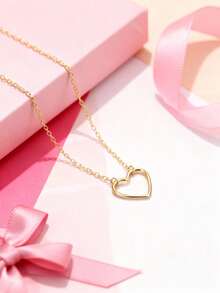 1件装时尚简约镂空心形吊坠项链，女士款，设计独特，百搭，品质优良 - 均碼 - 查看 3