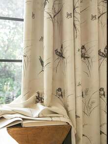 1pc Premium High Blackout Thick Black & Gold Bottom Reed Bird Design Curtain, Versatile Hanging, Suitable For Villa, Farmhouse, Balcony, Living Room, Bedroom, 350gsm High Density