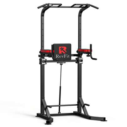 Höhenverstellbare Klimmzugstange mit Hydrauliksystem & Rückenlehne – Schwerlast-Krafttrainings-Turm fürs Fitnessstudio – Höhenverstellbar (160-220 cm) Klimmzug- & Zugsystem geeignet für Erwachsene