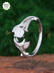 Pure Silvery S925 Moonstone Star And Moon Matching Ring For Women, Suitable For Engagement Banquet Jewelry 4.5g, Gift For Eld, Gift For Ramadan - Silver - View 1