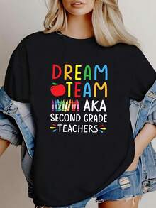 Dream Team Aka Second Grade Teacher Shirt Second Grade Squad Teacher Matching Team 2nd Grade Soft Versatile Comfortable  Designer - 黑色3 - 查看 1