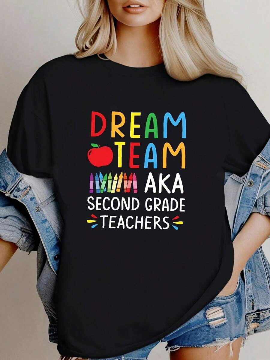 Dream Team Aka Second Grade Teacher Shirt Second Grade Squad Teacher Matching Team 2nd Grade Soft Versatile Comfortable  Designer - 黑色3 - 查看 1